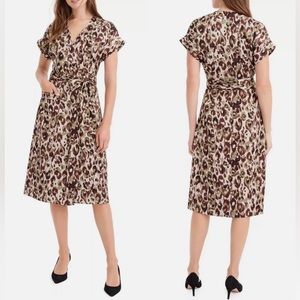 J.CREW | Leopard Print Satin Crepe Wrap Midi Dress, Size Medium - New w/Tags